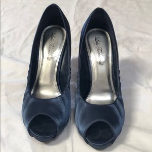 Navy satin pumps